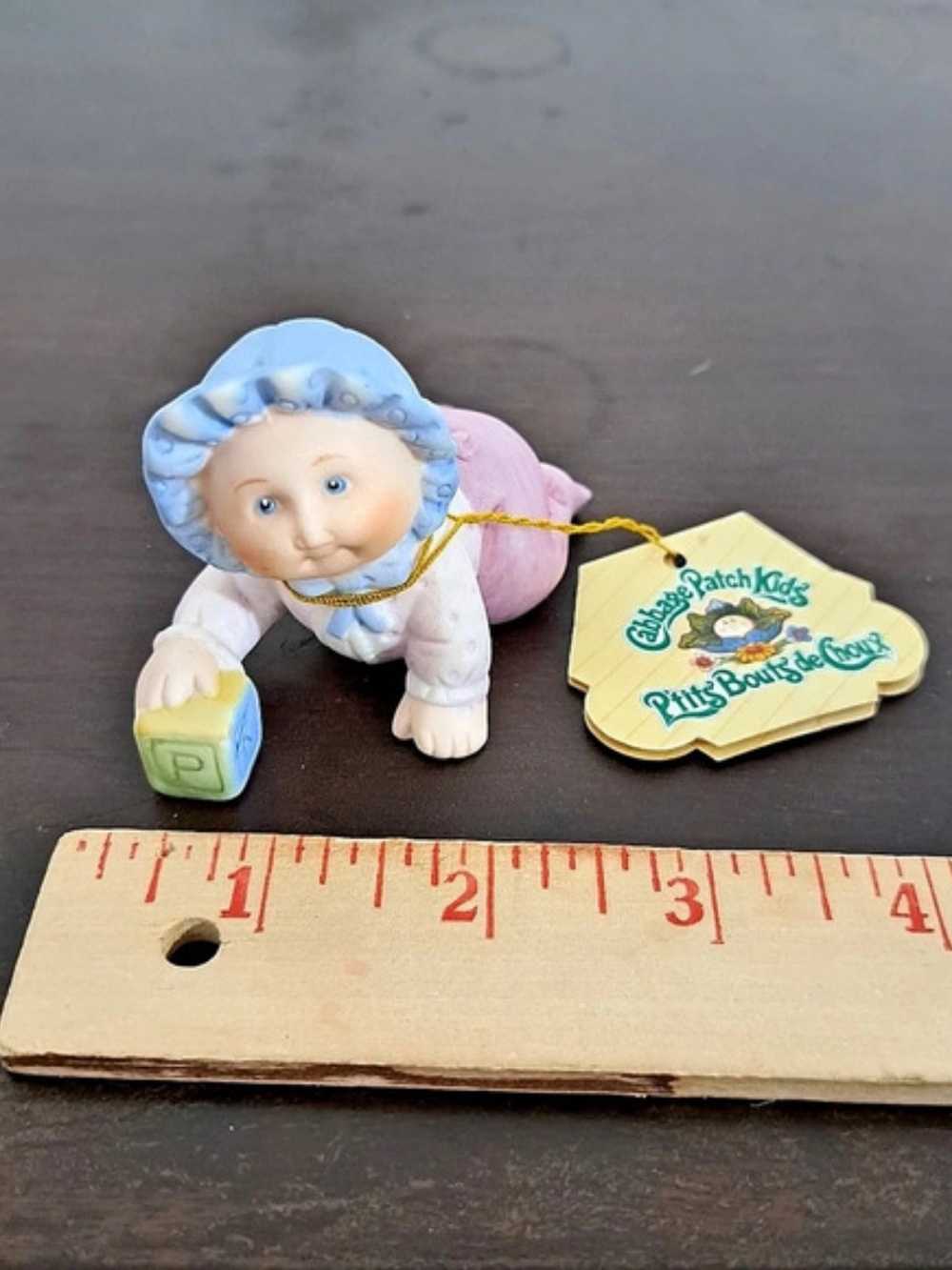 Vintage Cabbage Patch Kids Crawling Baby Figurine with Block